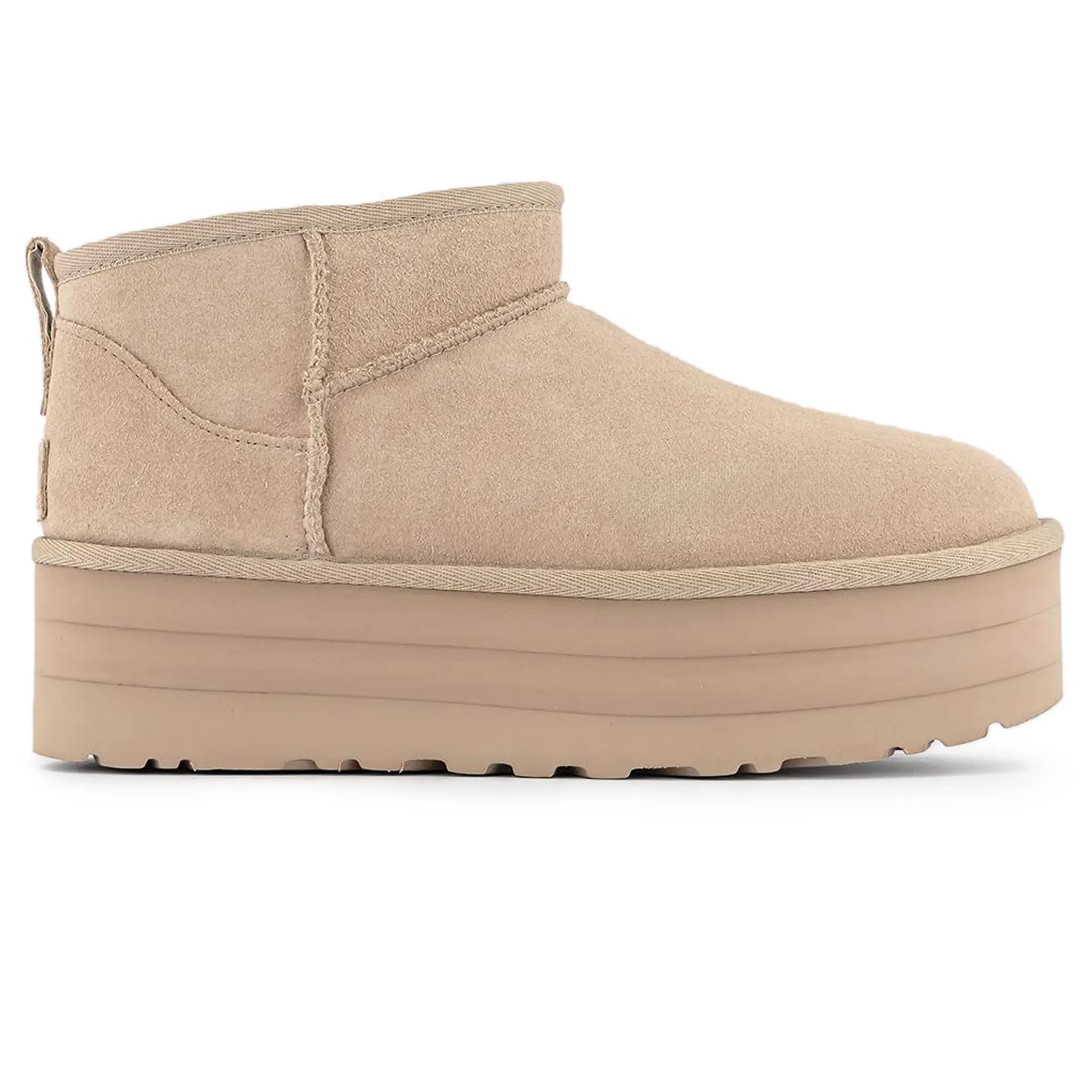 Side view of UGG Classic Ultra Mini Platform Sand (W) 1135092-SNDT